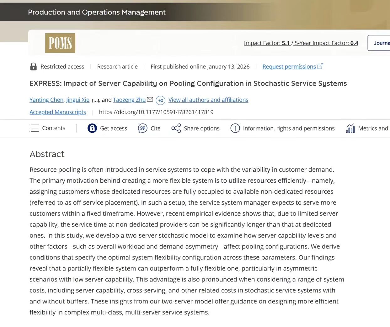 《生產(chǎn)與運營管理》 接收發(fā)表